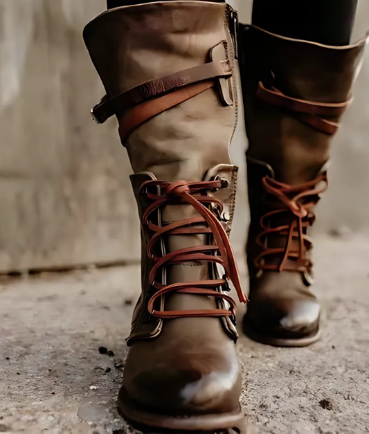 Leather Mid-Calf Lace-Up Boot