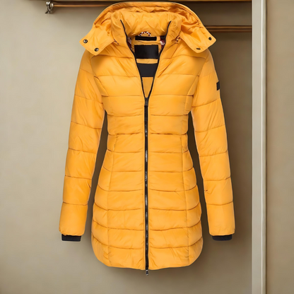 Women’s Puffer Coat – Slim Fit Quilted – Mid-Length Hooded – Wind Resistant