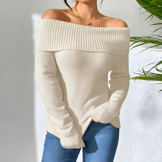 Slim Knit Off-Shoulder Sweatshirt 