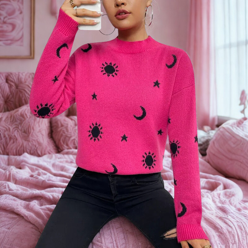 Jacquard Knit Relaxed Fit Pullover Sweatshirt 
