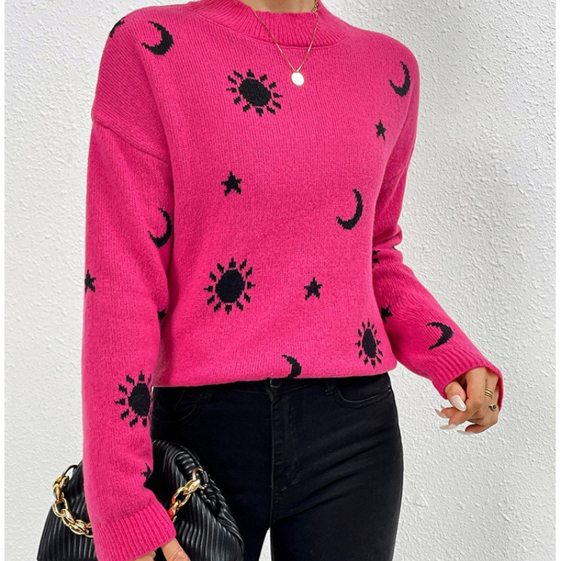 Jacquard Knit Relaxed Fit Pullover Sweatshirt 