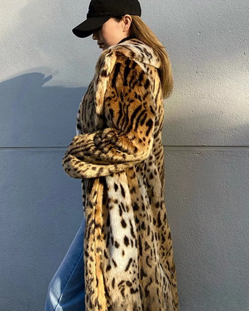 Leopard Print Faux Fur Maxi Coat