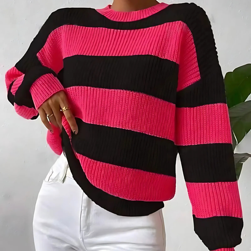 Women’s Sweatshirt – Ribbed Knit – Loose Fit – Balloon Sleeve – Round Neck Casual Wear