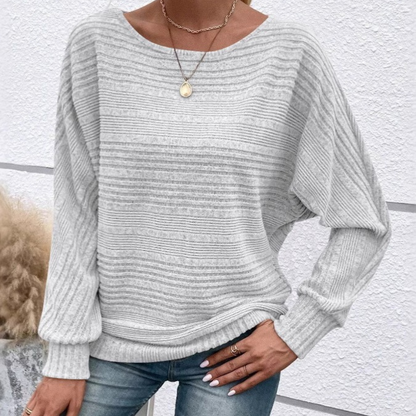 Women’s Sweatshirt – Relaxed Fit – Textured Rib Knit – Dolman Sleeves – Ribbed Hem