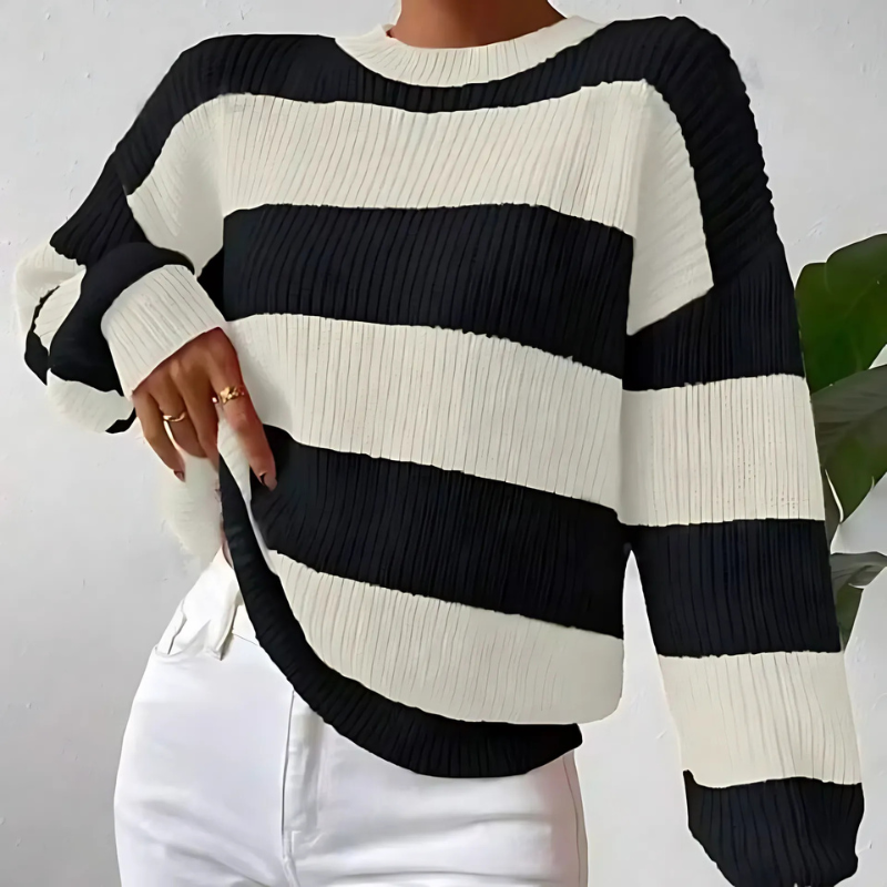 Ribbed Knit Loose Fit Balloon Sleeve Sweatshirt 