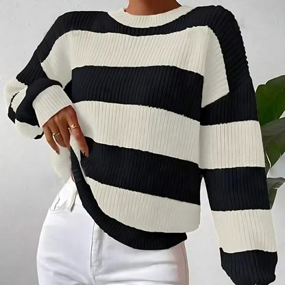 Women’s Sweatshirt – Ribbed Knit – Loose Fit – Balloon Sleeve – Round Neck Casual Wear