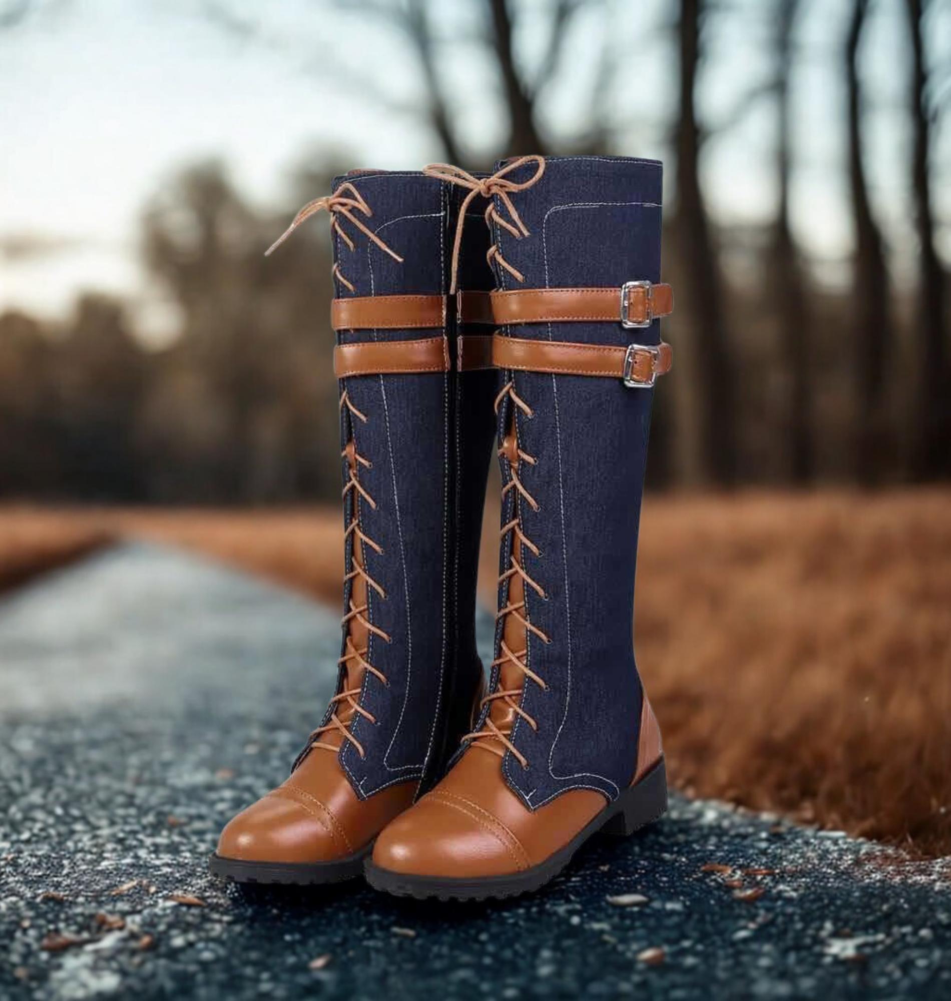 Synthetic Leather Lace-Up Knee-High Boots