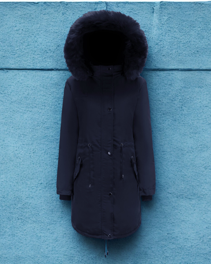 Faux Fur Hood Wind Resistant Parka Jacket 