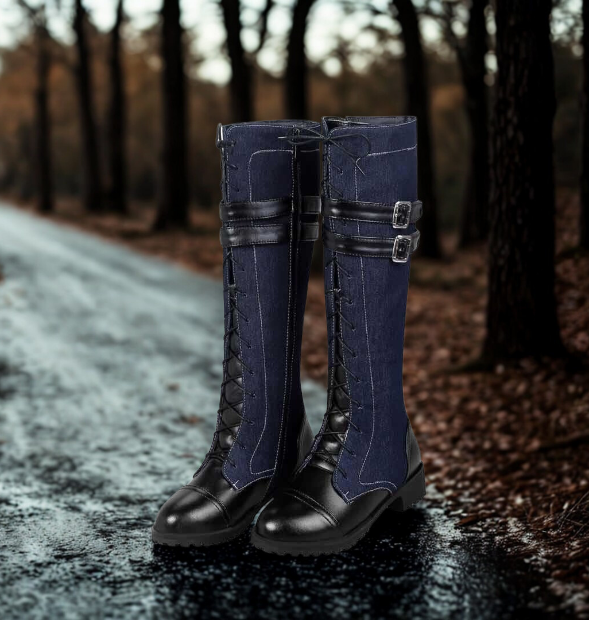 Synthetic Leather Lace-Up Knee-High Boots