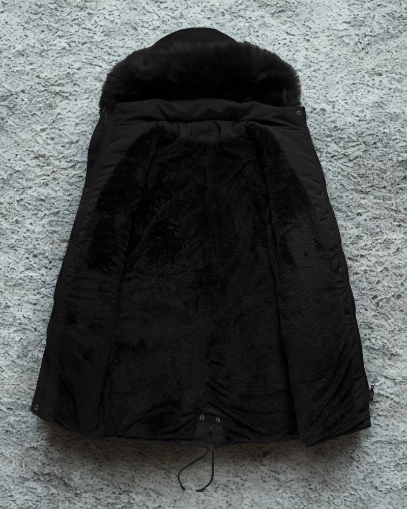 Faux Fur Hood Wind Resistant Parka Jacket 