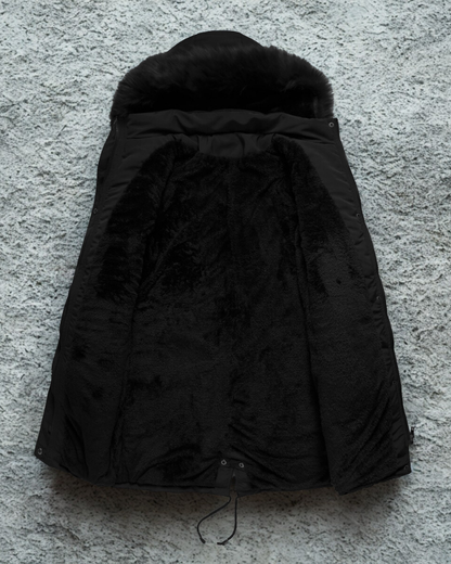 Women’s Parka Jacket – Faux Fur Hood – Mid-Thigh Length – Wind Resistant – Drawstring Waist