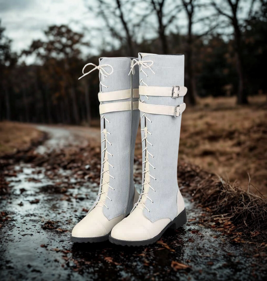 Synthetic Leather Lace-Up Knee-High Boots
