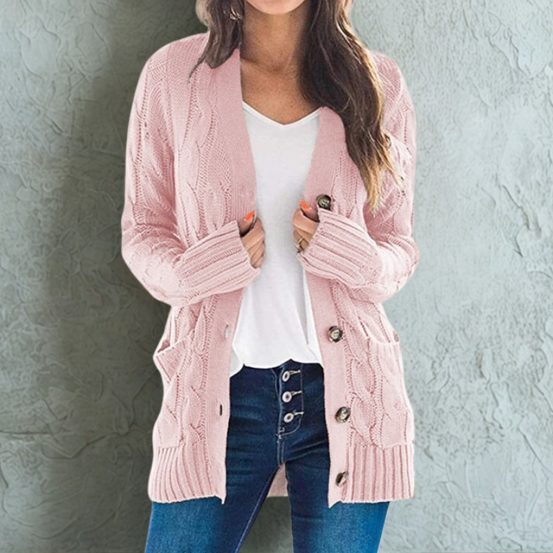 Women’s Cardigan Sweater – Wool Blend Cable Knit – Relaxed Fit – Button Front – Pockets