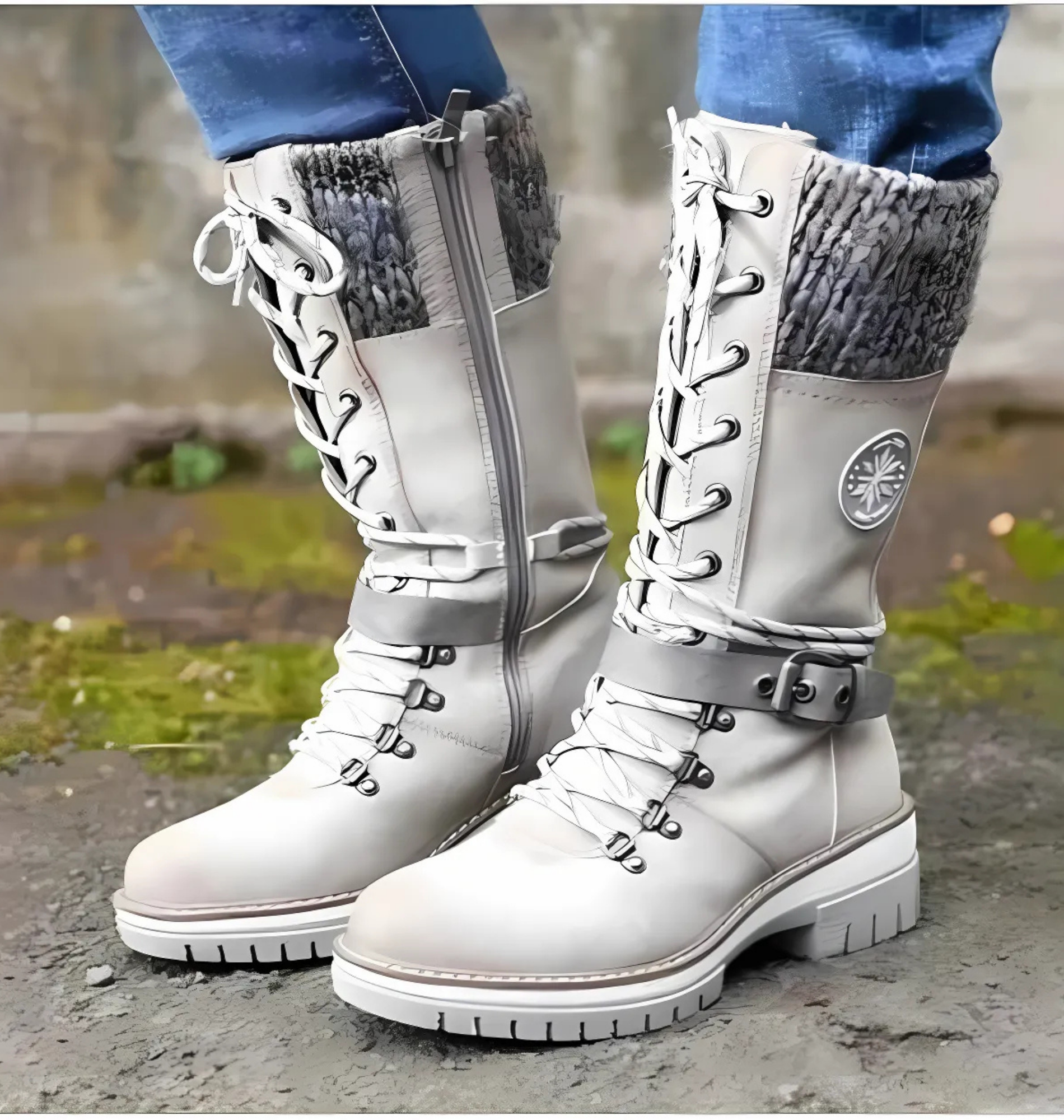 Faux Leather Mid-Calf Lace-Up Boots