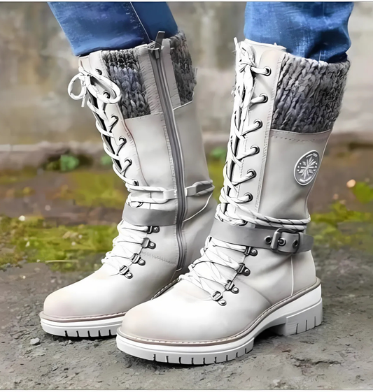 Faux Leather Mid-Calf Lace-Up Boots