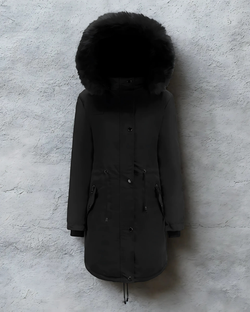 Faux Fur Hood Wind Resistant Parka Jacket 