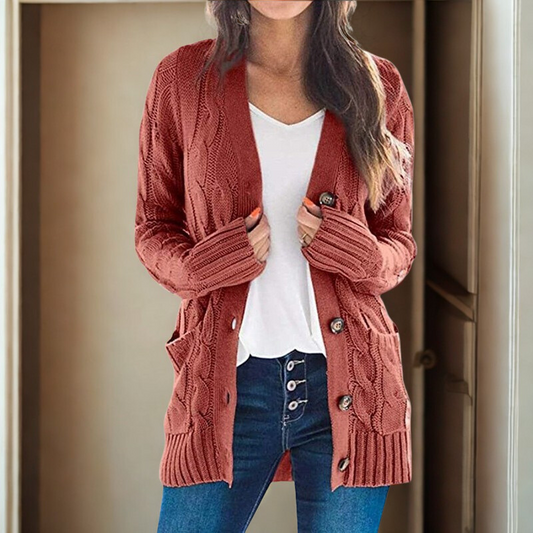 Wool Blend Cable Knit Relaxed Cardigan Sweater 