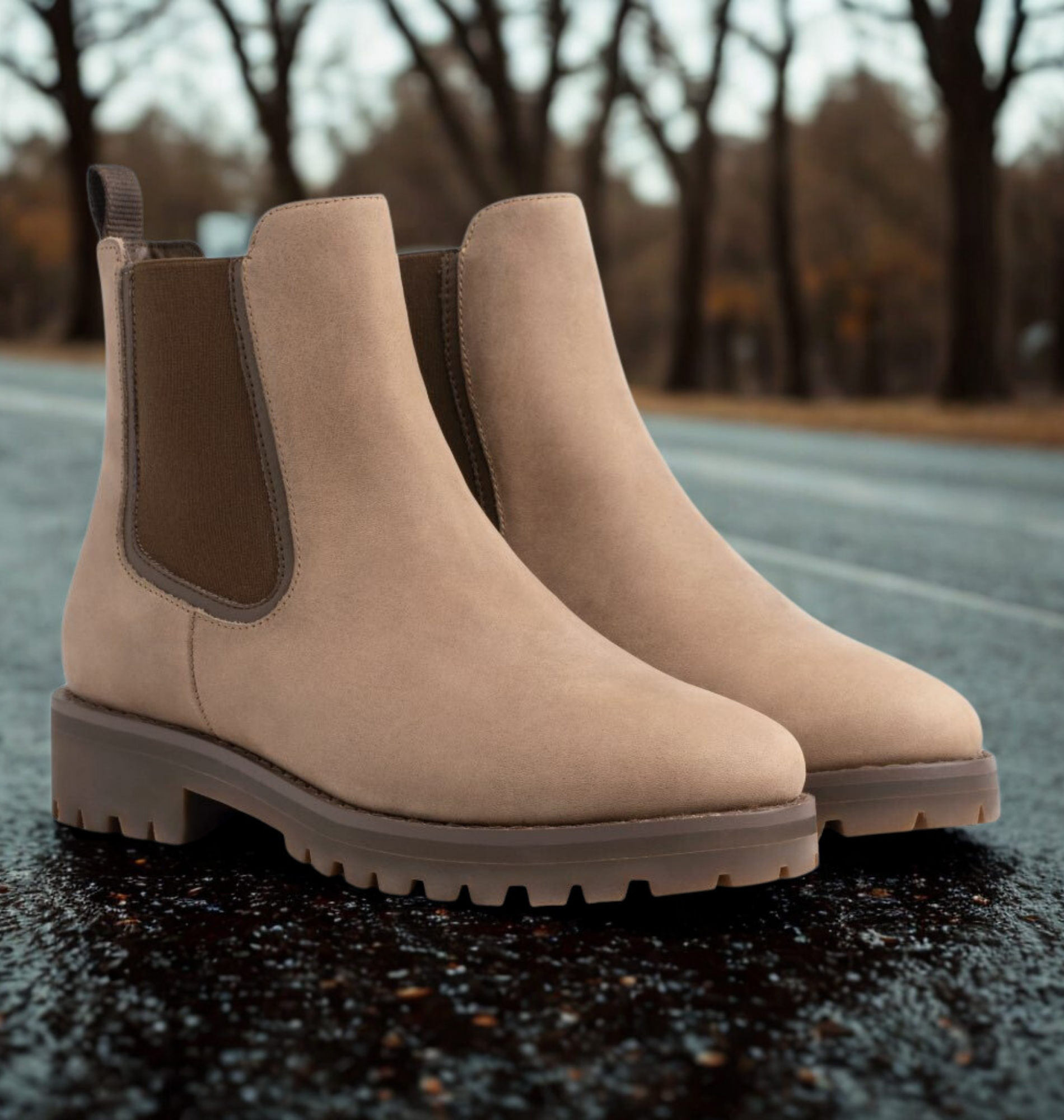Faux Leather Ankle Chunky Lug Sole Boots