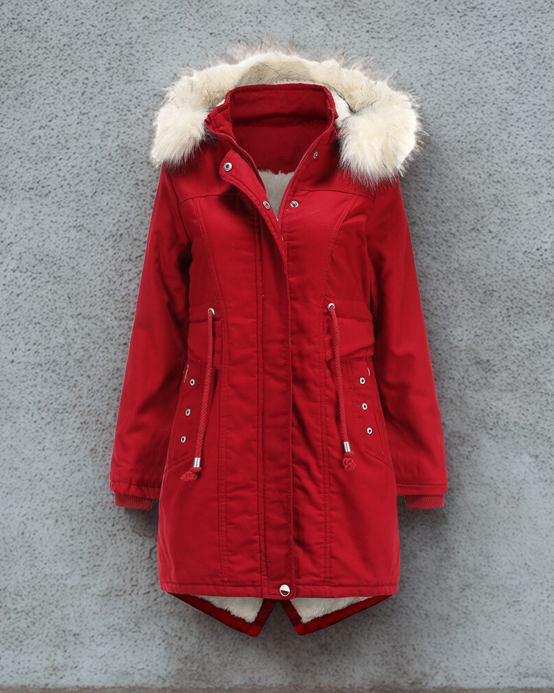 Shearling Lined Faux Fur Hood Parka Jacket 