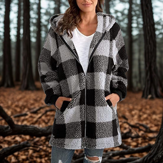 Plush Fleece Hooded Buffalo Check Jacket
