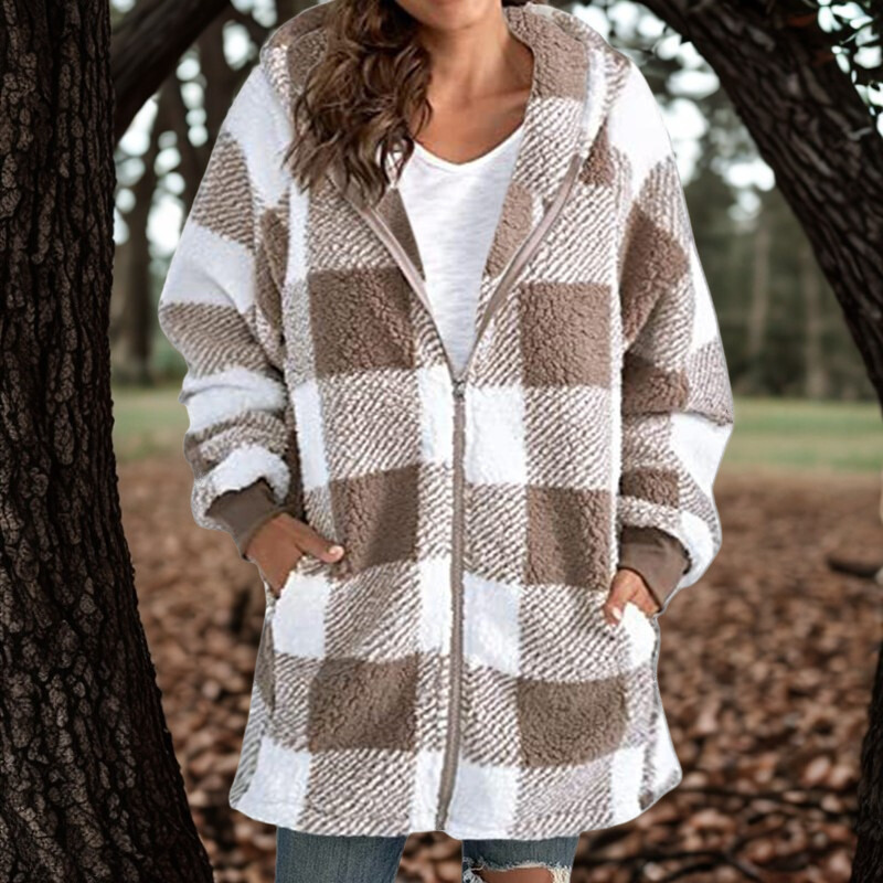 Plush Fleece Hooded Buffalo Check Jacket