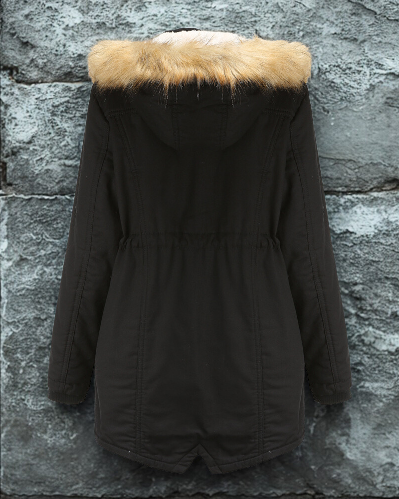 Women’s Parka Jacket – Faux Fur Hood – Shearling Lined – Mid-Thigh – Drawstring Waist