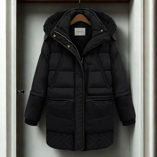 Oversized Quilted Padded Coat with Plush Hood 
