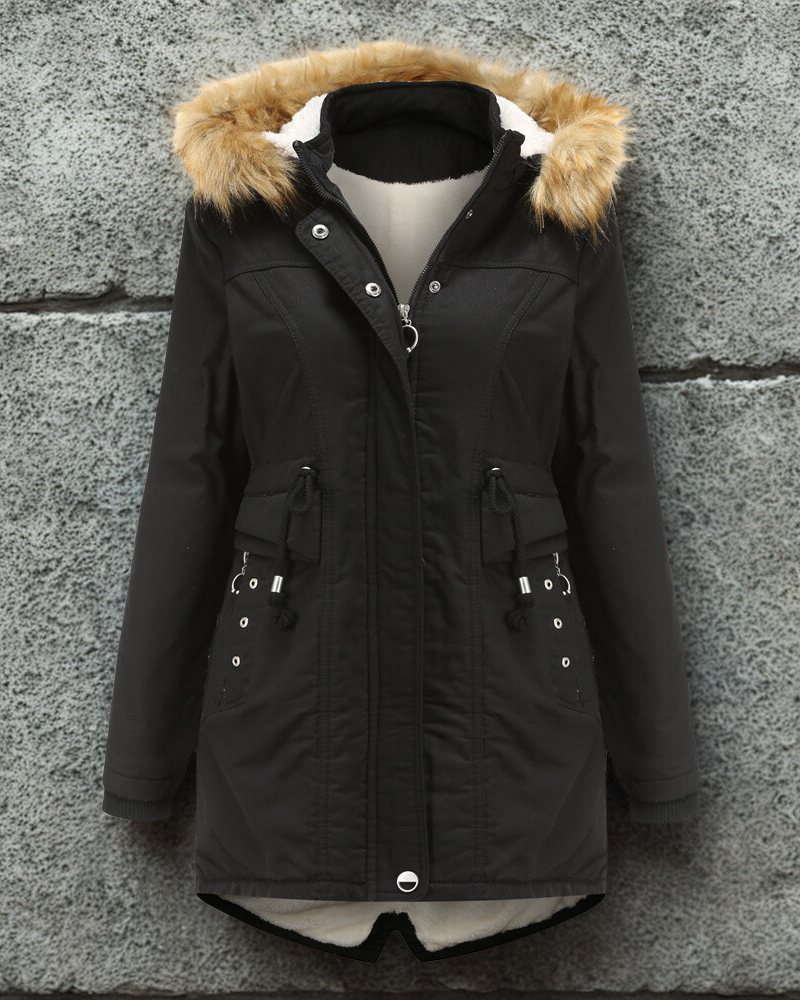 Shearling Lined Faux Fur Hood Parka Jacket 
