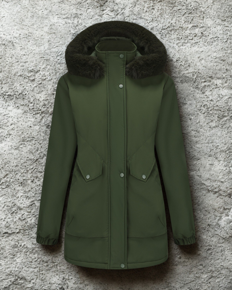 Women’s Jacket - Woven - Mid-Thigh Length - Adjustable Waist - Faux Fur Hood