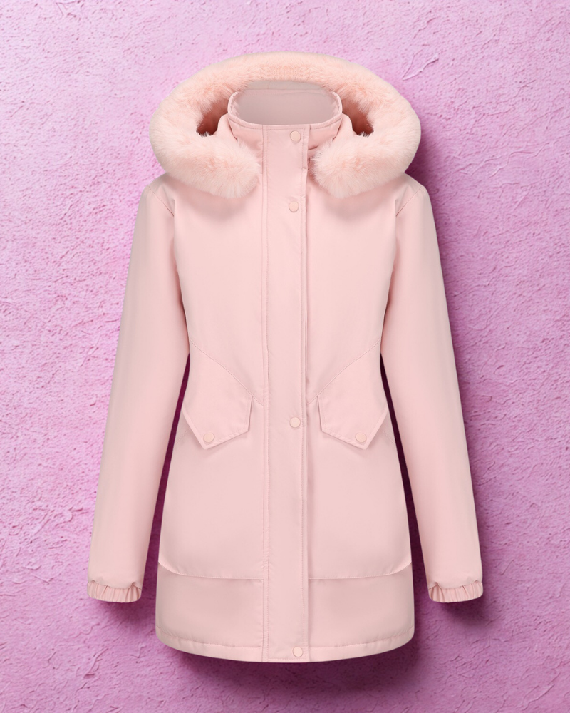 Woven Adjustable Waist Faux Fur Hood Jacket