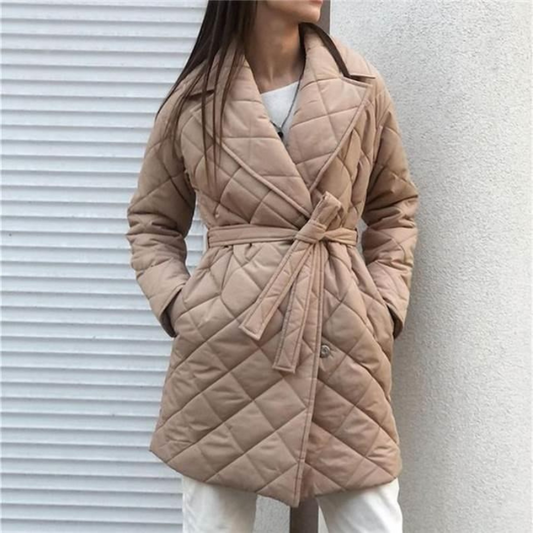 Insulated Belted Quilted Mid-Length Coat 