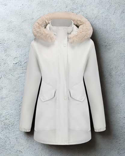 Women’s Jacket - Woven - Mid-Thigh Length - Adjustable Waist - Faux Fur Hood