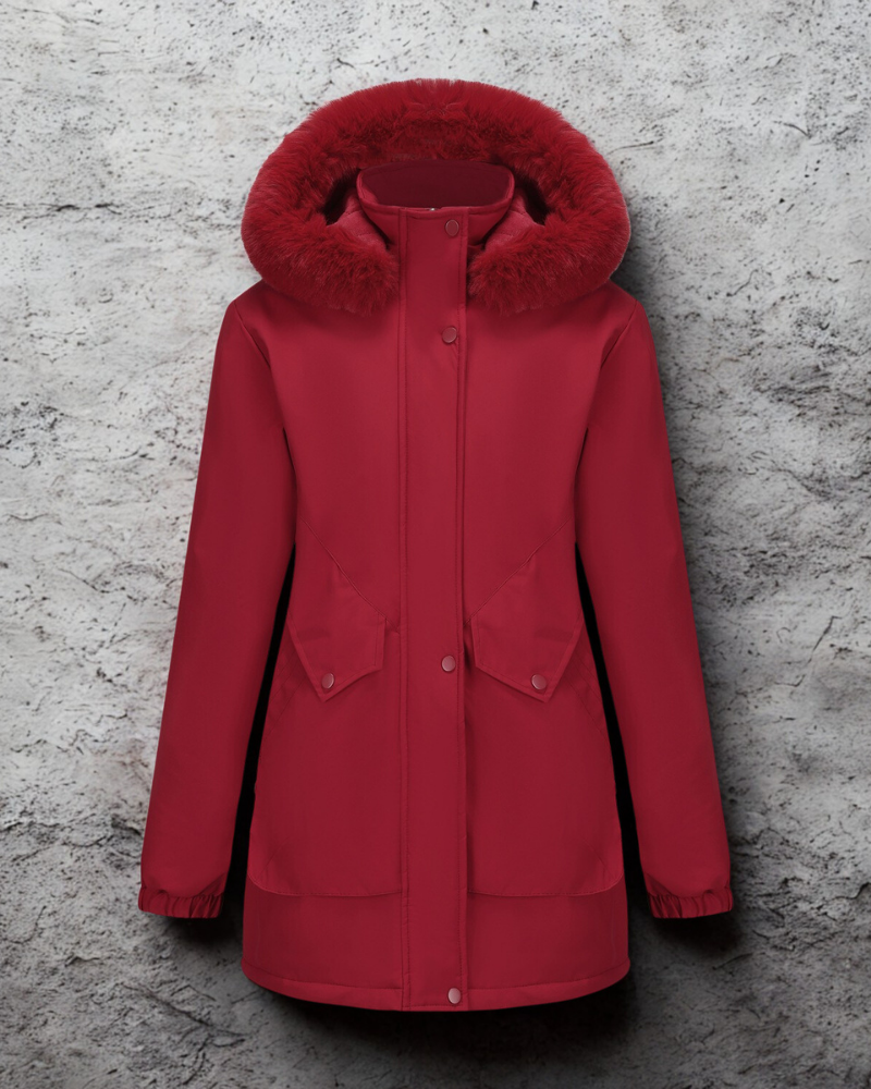 Woven Adjustable Waist Faux Fur Hood Jacket