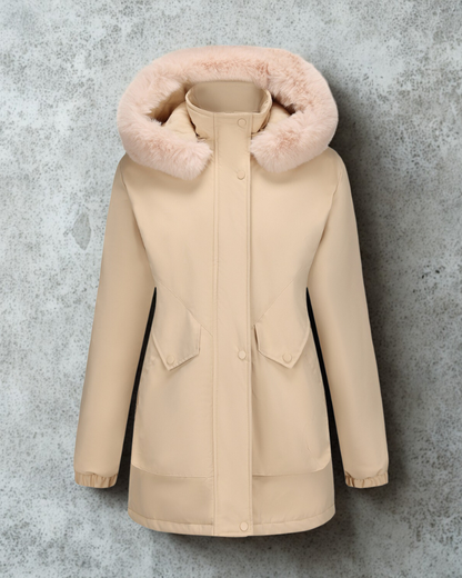 Women’s Jacket - Woven - Mid-Thigh Length - Adjustable Waist - Faux Fur Hood
