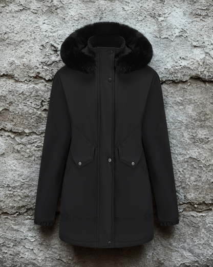 Women’s Jacket - Woven - Mid-Thigh Length - Adjustable Waist - Faux Fur Hood