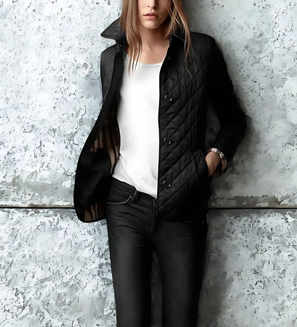 Women’s Jacket - Quilted Woven Fabric - Slim Fit - Hip Length - Spread Collar