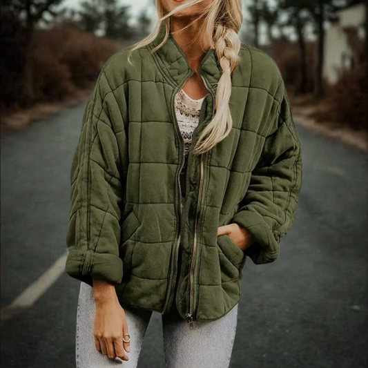 Quilted Oversized Fit Full Zip Coat 