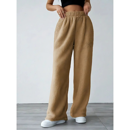 Women’s Casual Pants – Plush Soft Feel – High Waist – Wide Leg – Elastic Waistband