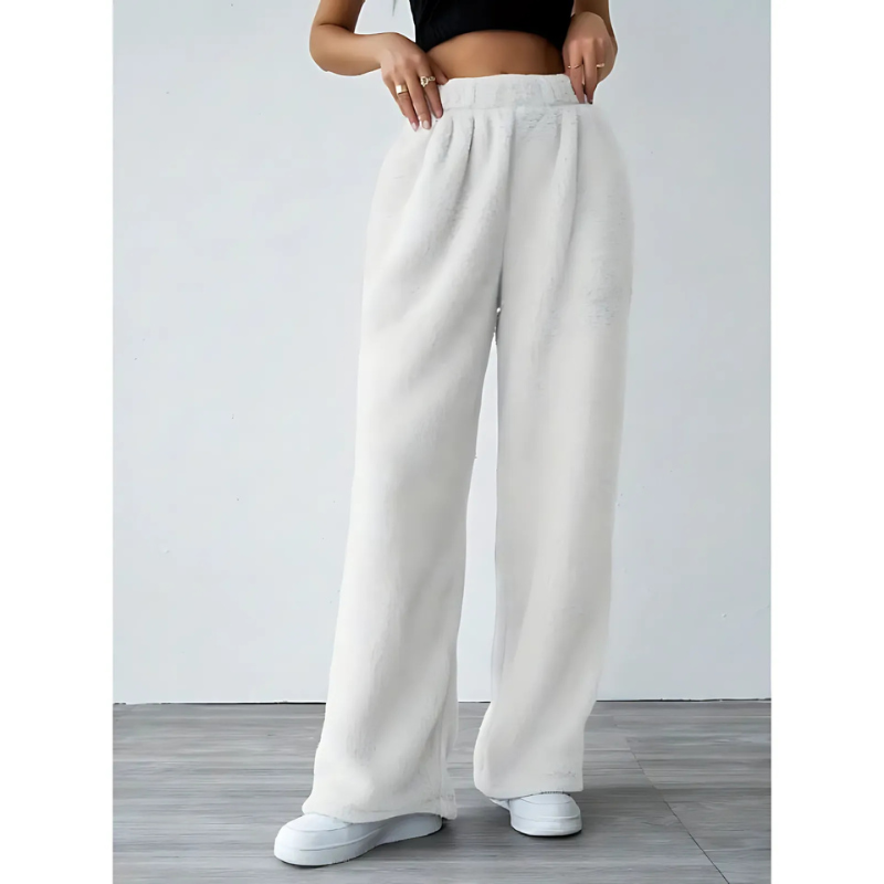 Women’s Casual Pants – Plush Soft Feel – High Waist – Wide Leg – Elastic Waistband