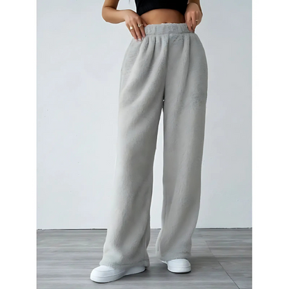 Women’s Casual Pants – Plush Soft Feel – High Waist – Wide Leg – Elastic Waistband