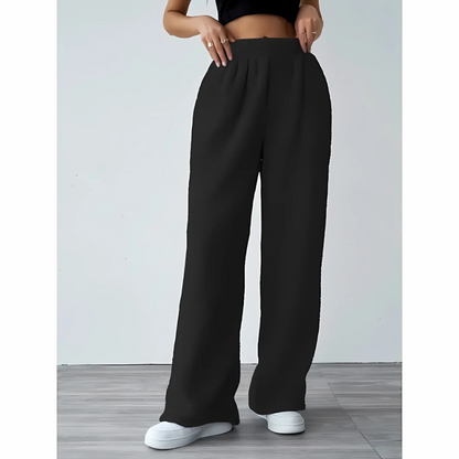 Women’s Casual Pants – Plush Soft Feel – High Waist – Wide Leg – Elastic Waistband