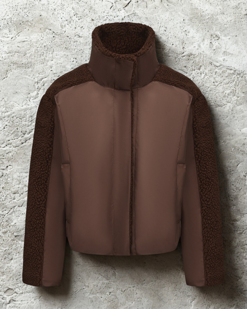 Woven Cropped Sherpa Collar Jacket