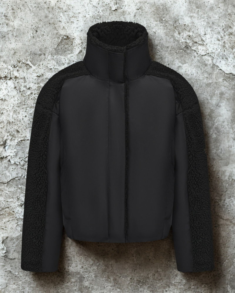 Woven Cropped Sherpa Collar Jacket