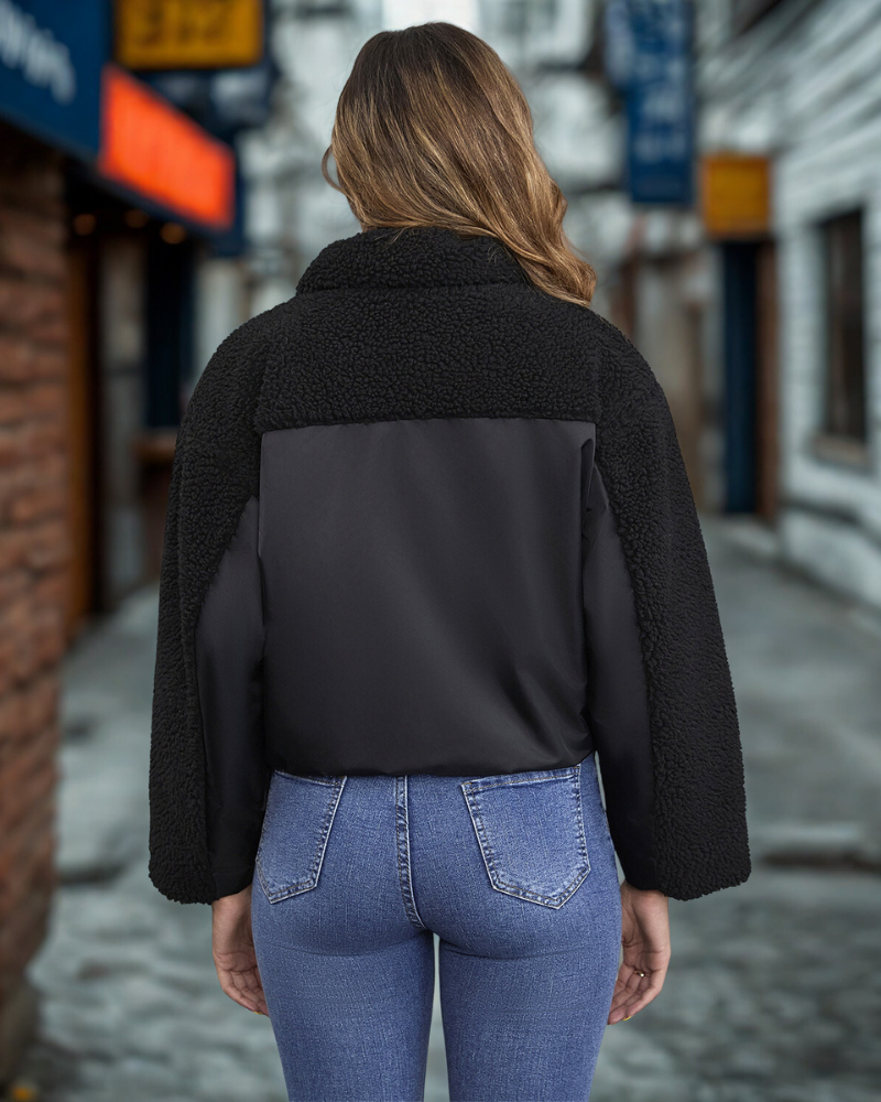 Woven Cropped Sherpa Collar Jacket