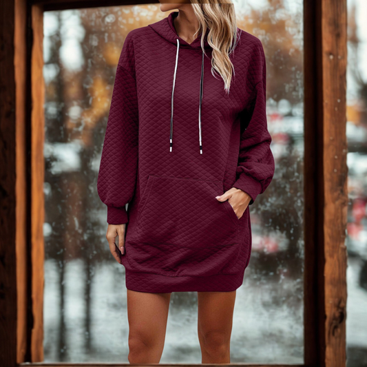 Quilted Diamond Oversized Hooded Mini Dress 