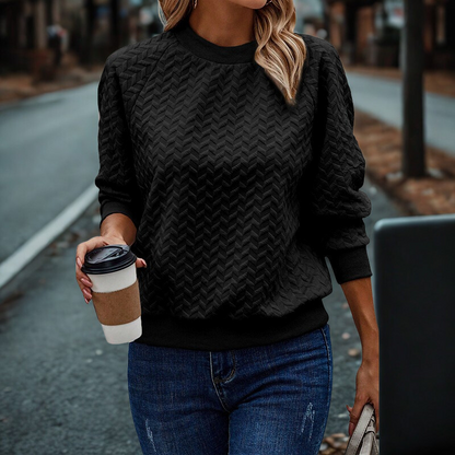 Women’s Sweatshirt – Relaxed Fit – Textured Chevron Knit – Raglan Sleeves – Ribbed Trim