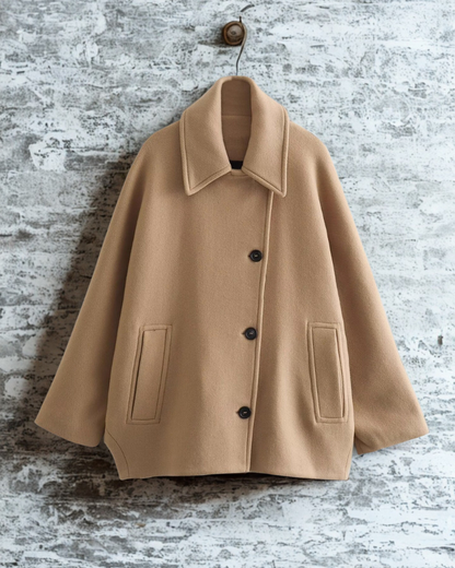 Women’s Coat - Wool Blend - Loose Fit - Short Length - Notched Lapel Collar