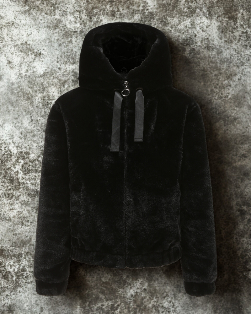 Faux Fur Hooded Relaxed Fit Short Coat 