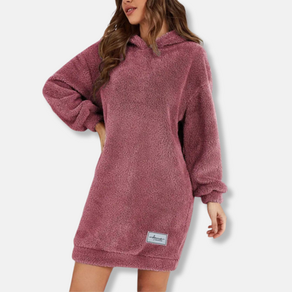 Women’s Hoodie Dress – Oversized Fit – Fleece Texture – Long Sleeve Lounge Wear