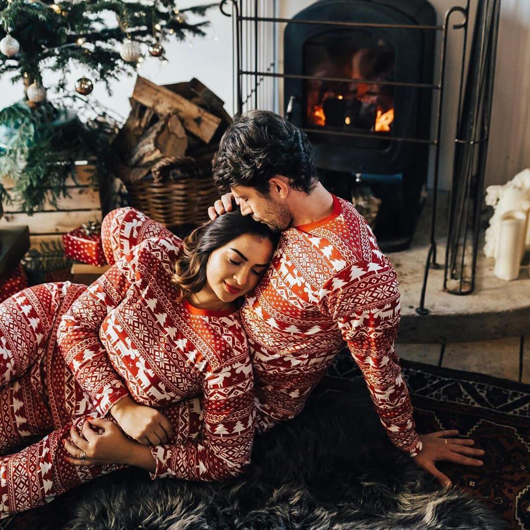 Family Christmas pajama set with festive reindeer design